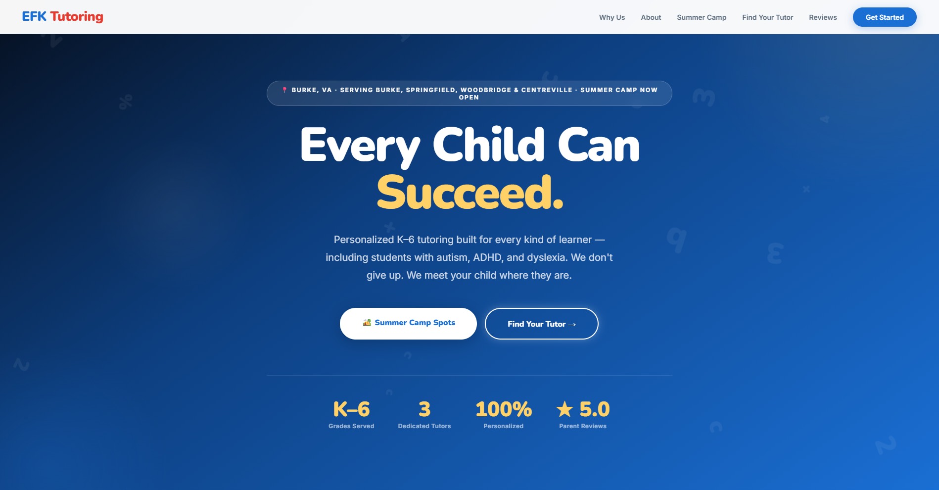EFK Tutoring website screenshot