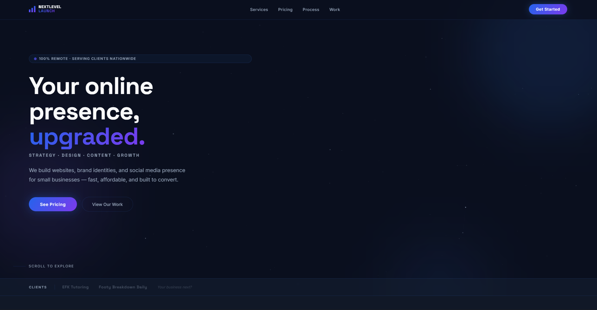 NextLevel Launch website screenshot